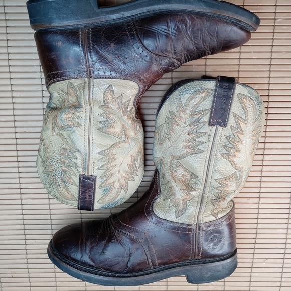 Justin Original Work 'Stampede' WK4660 Tan Brown Leather Mens Cowboy Boot Sz 9.5 - Picture 6 of 8